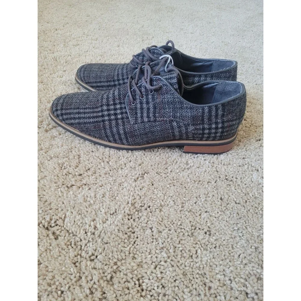 Giorgio Brutini Men's Dark Gray Plaid Oxford Shoes‎ Size 8.5 Business Career